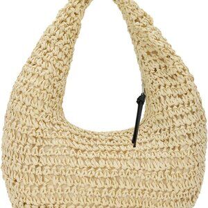 Versatile Raffia Handbag - Elegant Crescent Purse for Beach and Casual Days